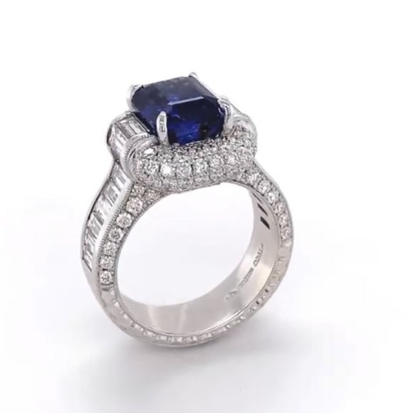 NEW LUXURY BLUE DIAMOND S925 STERLING SILVER ENGAGEMENT RING - Picture 6 of 6